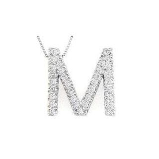 Alphabet M Diamond Initial Pendant in 14k White Gold Pendant Necklaces Jewelry