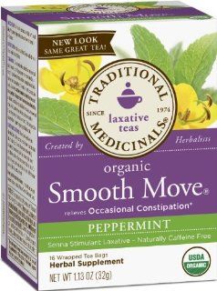 Case of six boxes, each box containing 16 sealed tea bags (96 total tea bags)   Traditional Medicinals Organic Smooth Move, Peppermint, 16 Count Boxes (Pack of 6) 