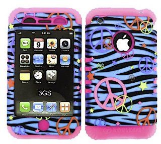 Hard Hot Pink Skin+Peace Blue Zebra Snap For Apple iPhone 3G S Case Cover Hybrid Cell Phones & Accessories