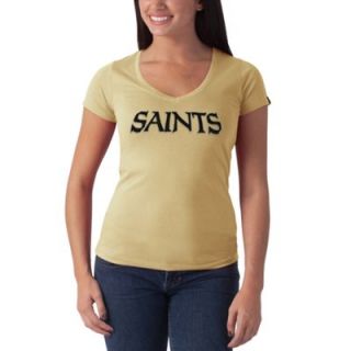 47 Brand New Orleans Saints Ladies Showtime V Neck T Shirt   Old Gold