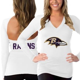 All Sport Couture Baltimore Ravens Ladies Fashion Long Sleeve V Neck Halter Top   White