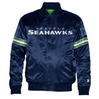 Starter Seattle Seahawks Satin Varsity Midweight Button Up Jacket   College Navy