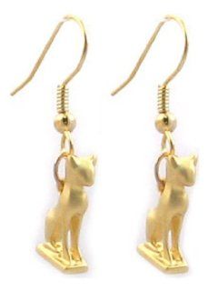 GODDESS JEWELRY SALE Gold Plated 3 D Egyptian Cat Earrings, 1" Drop, Made In America, Authentic Reproduction Museum Jewelry Comes Boxed With History Card, Matching Bracelet and Cat Necklace Available at Our Museum Store on  Jewelry