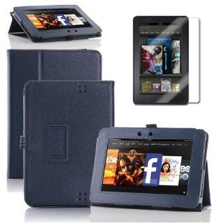 Snap on Cover Fits  Kindle Kindle Fire HD 7" 1st Generation 2012 Navy Blue Folio Stand PU Leather +LCD Screen Protective Film  ( does not fit Kindle Fire or Kindle Fire HD 7" 2013 2nd Generation or Kindle Fire HD 8.9") (Please carefully see 