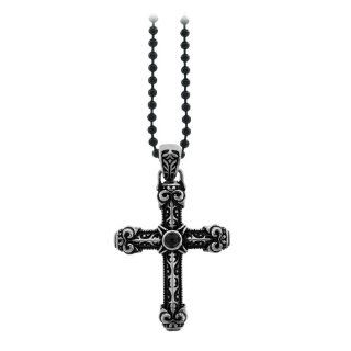 Sovereign Steel Medieval Cross with Black Antique Plating That Highlights The Ornate Look Of The Pendant and The Center, Which Contains a Black Stone (Pendant Only) Inox Jewelry