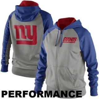 Nike New York Giants Ladies Die Hard Full Zip Performance Hoodie   Ash/Royal Blue