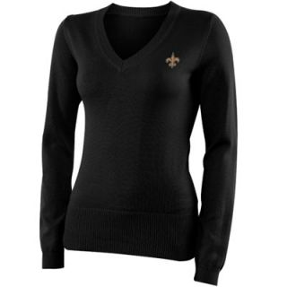 Pro Line New Orleans Saints Ladies Cotton V Neck Sweater   Black