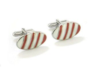 Mens Red and White Candy Cane Striped Oval Silver Tone Cufflinks Jewelry