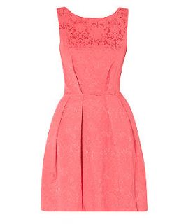 Closet Pink Jacquard V Back Pleated Skater Dress