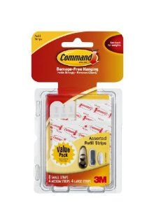 3M Command 17200CL Assorted Mounting Refill Strips, 8 Small 4 Medium 4 Large Strips   Command Strips  