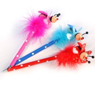 Furry Ladybug Pens (1 dz)  Ballpoint Stick Pens 