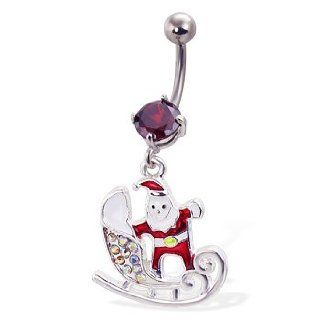 Santa With Sled Christmas Belly Button Ring Jewelry