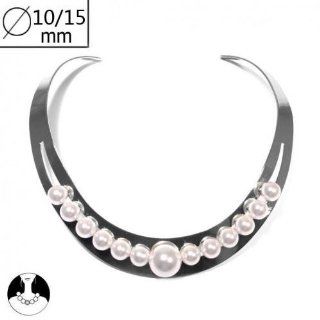 sg paris women necklace choker rhodium cream pearl metal Jewelry