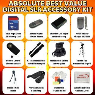 Absolute Best Value Digital SLR Accessory Kit For the Canon EOS 20D 30D 40D 50D Digital SLR Camera Package Includes 16GB Hi Speed Error Free Memory Card, SD Card Reader, 2 Extended Life Replacement Battery Packs, 1 Hour Home & Car Charger, 52 Inch Prof