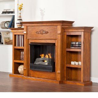 Gel Fireplace with Open Bookcase, Glazed Pine   Gel Fuel Fireplaces