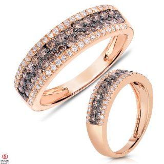 Dreamy1 1/10CTTW Brown and White Diamond Anniversary Band 14K Rose Gold Jewelry