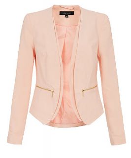 Peach Crepe Zip Pocket Blazer Jacket