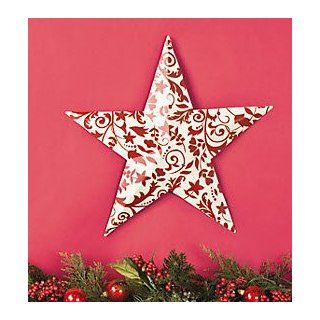 Holiday Red & White Damask Barn Star  Decorative Hanging Ornaments  