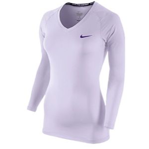 Nike Pro L/S V Neck II   Womens   Training   Clothing   Violet Frost/Electro Purple