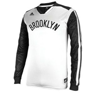 adidas NBA On Court Long Sleeve Shooting Shirt   Mens   Basketball   Clothing   Brooklyn Nets   White/Black