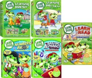 LeapFrog 9 DVDs plus CD and Flash Cards Includes Learning Set #1 Letter Factory, Talking Words Factory, Let's Go to School with 26 Flash Cards. Plus Learning Set #2 Talking Words 2 (Code Word Caper), Math Circus & Math Adventure to the Moon with