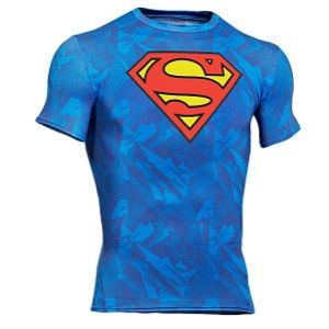 Under Armour Super Hero Logo S/S Compression Top   Mens   Training   Clothing   Blue/Red