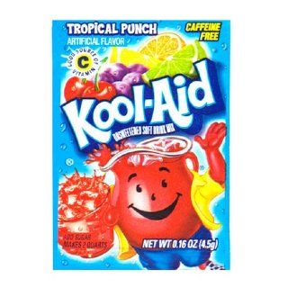 Kool Aid Tropical Punch Unsweetened Soft Drink Mix, 0.16 Ounce Envelopes (Pack of 48)  Powdered Soft Drink Mixes  Grocery & Gourmet Food