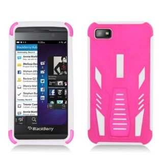 For Blackberry Laguna Z10 (AT&T / T Mobile / Verizon) Hybrid Tranzformer, White+Hot Pink Cell Phones & Accessories