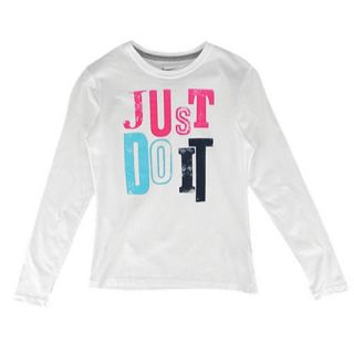 Nike JDI L/S T Shirt   Girls Grade School   Casual   Clothing   White/Dark Grey Heather