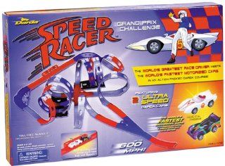 Speed Racer Grand Prix Challenge Race Track Set By Darda. Featuring 2 ultra speed Darda cars   Mach 5 & X Mobile. The worlds fastest motorized cars are self propelled with simple back and forth motion. Up to 600 scale mph. Without batteries or electric