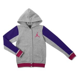 Jordan Varsity 2.0 Fleece Jacket   Girls Grade School   Basketball   Clothing   Grey Heather/Electro Purple/Pink Foil