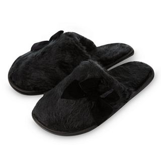 Lounge & Sleep Black velvet bow mule slippers