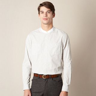 Hammond & Co. by Patrick Grant Big and tall designer grey dobby stripe grandad collar shirt