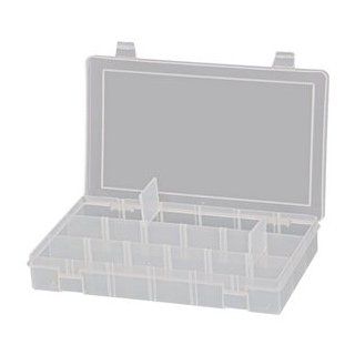 Small Plastic Box, 2 Fixed Dividers, 15 Adjustable Dividers, Clear, Lot of 10