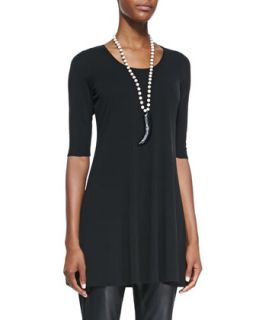 Half Sleeve Silk Jersey Tunic, Womens   Eileen Fisher   Black (2X (18/20))