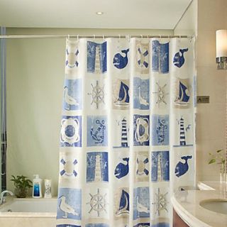 Shower Curtain Modern Blue Ship Print Water resistant W71 x L71