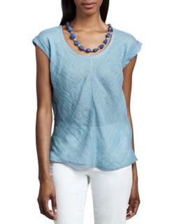 Womens Short Sleeve Linen Gauze Top   Eileen Fisher   Bayberry(lt blue) (X 