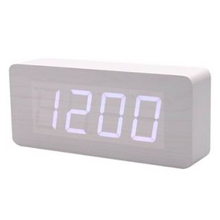 White Wooden Design White Light Desktop Alarm Clock Calendar Thermometer (AC100 240V/4xAA)