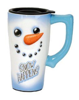 Spoontiques Snow Happens Travel Mug, Blue Snowman Travel Mugs Kitchen & Dining