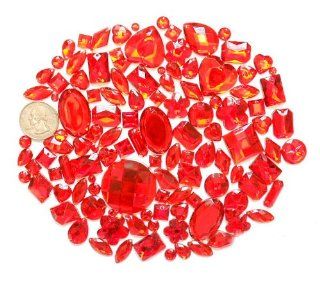 LOVEKITTY   100 pc lot   Sew On Gems   RED Mixed Shapes Flat Back Gems (Mixed Sizes has thread holes)