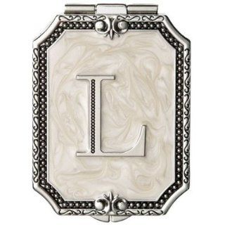 Ganz L Monogram Compact Mirror Has 1x and 2x mirror Zinc Size 2 3/8" by 3 3/8"  