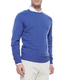 Mens Cashmere Westport Crewneck Sweater, Denim   Loro Piana   W528 (54)