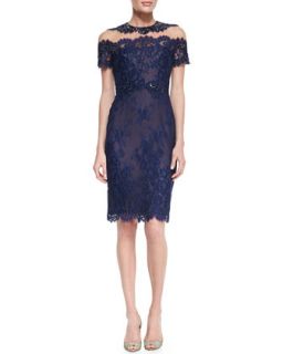 Womens Short Sleeve Illusion Neck Lace Cocktail Dress   Notte by Marchesa  