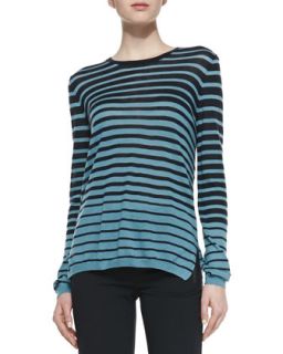 Womens Striped Long Sleeve Knit Sweater   Vince   Cstl/Mountain blu (LARGE)