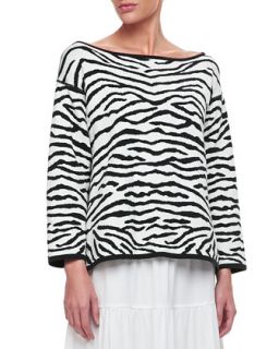 Womens Reversible Animal Print Pullover Sweater   Joan Vass   Black w/ white