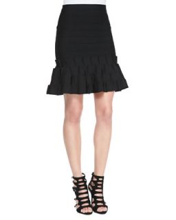 Womens Above Knee Bandage Knit Fit and Flare Skirt   Herve Leger   Black