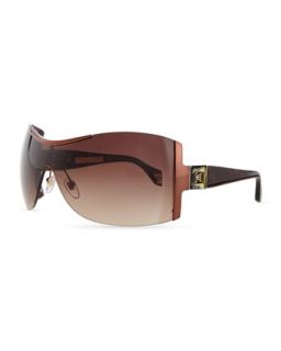 Rimless Shield Sunglasses with Plastic Arms, Brown   Carolina Herrera   Brown