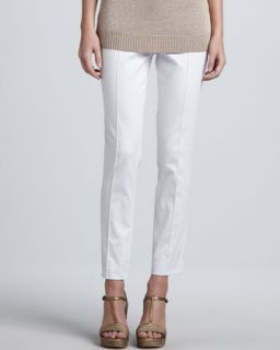 Womens Slim Stretch Poplin Pants, White   Magaschoni   White (4)