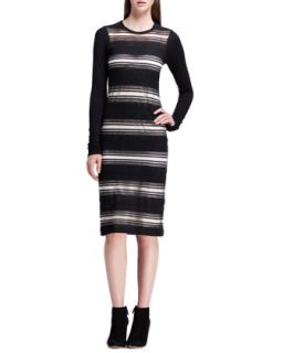 Womens Long Sleeve Sheer Stripe Dress   10 Crosby Derek Lam   Black (LARGE)