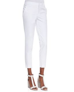 Womens Slim Cropped Zipper Cuff Pants, White   Vince   White (0)
